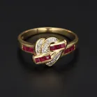 18ct Yellow Gold Diamond & Ruby Heart Ring