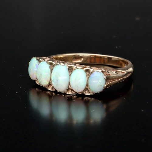 Edwardian 9ct Gold Five Stone Opal Ring image-3