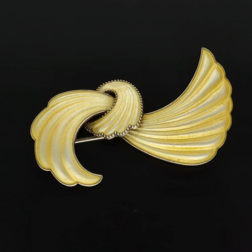 Silver Gilt and Yellow Enamel Ribbon Brooch image-2