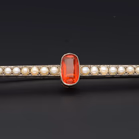 Platinum Seed Pearl and Fire Opal Bar Brooch