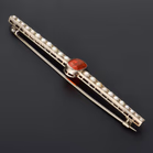 Platinum Seed Pearl and Fire Opal Bar Brooch