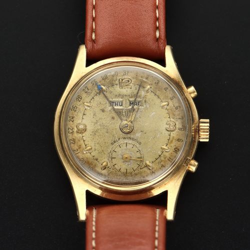 1940s Heuer 14ct Gold Triple Calendar Automatic Watch image-2