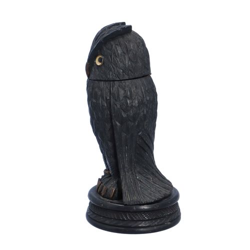 19th Century Irish Bog Oak Owl Inkwell Possibly by C Goggins image-3