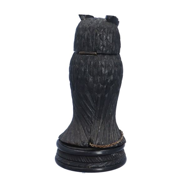 19th Century Irish Bog Oak Owl Inkwell Possibly by C Goggins