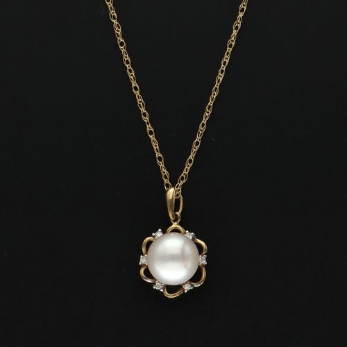 Cultured Pearl and Diamond Pendant image-1