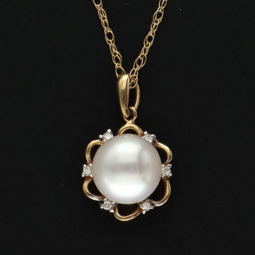 Cultured Pearl and Diamond Pendant image-2