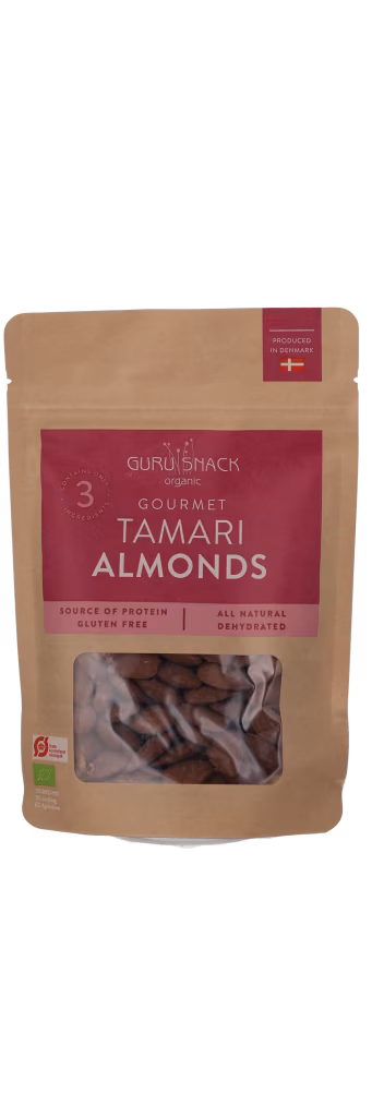 GOURMET TAMARI ALMONDS, GURU SNACKS, 100G, ØKO, B CORP GS401
