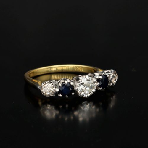 Vintage 18ct Gold Diamond and Sapphire Ring image-1