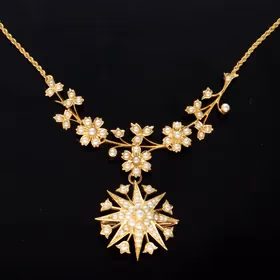 Antique 15ct Gold Pearl Statement Necklace