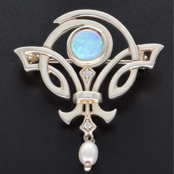Silver Opal & Pearl Brooch