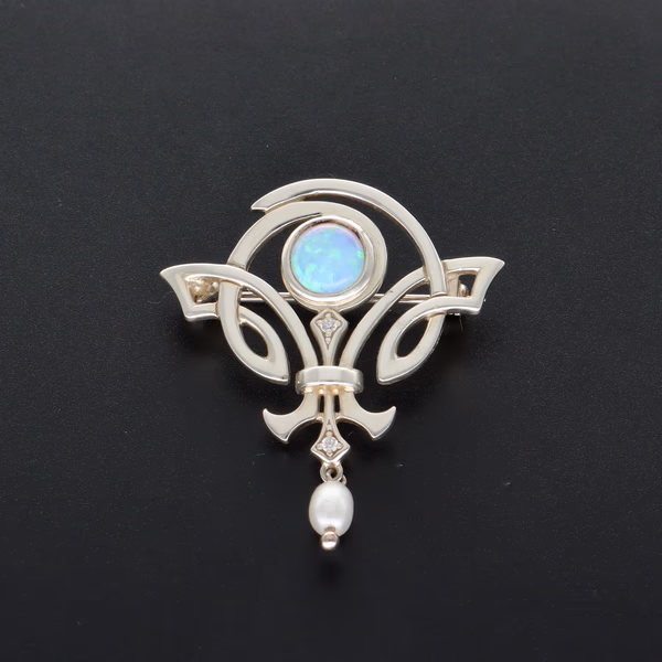 Silver Opal & Pearl Brooch