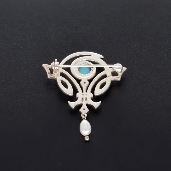 Silver Opal & Pearl Brooch