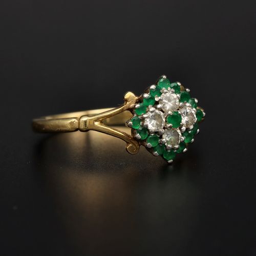 18ct Gold Emerald and Diamond Cluster Ring image-1