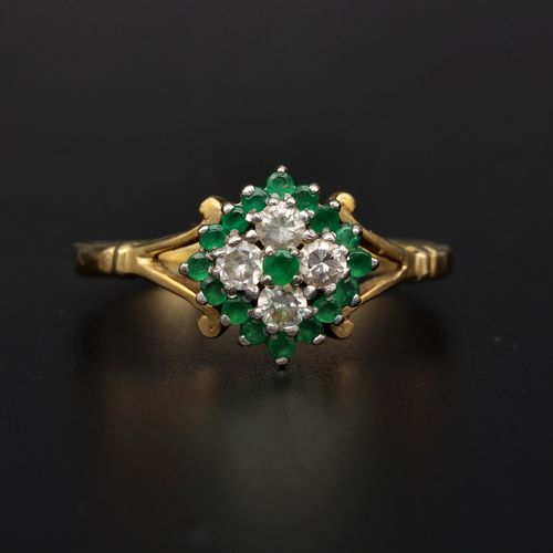 18ct Gold Emerald and Diamond Cluster Ring image-2