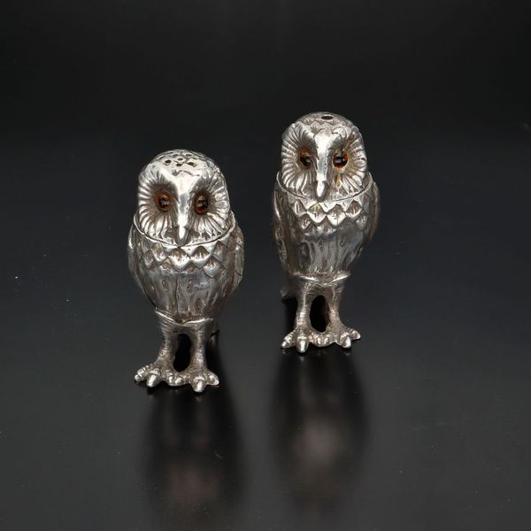 Pair of Elizabeth II Silver Owl Salt and Pepper