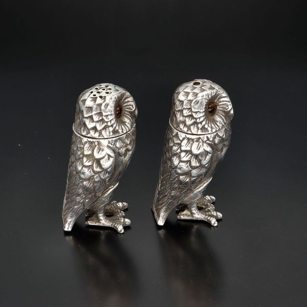 Pair of Elizabeth II Silver Owl Salt and Pepper