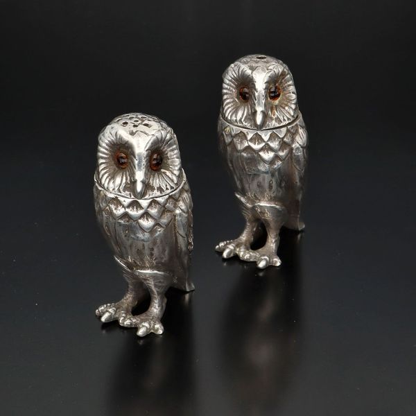 Pair of Elizabeth II Silver Owl Salt and Pepper