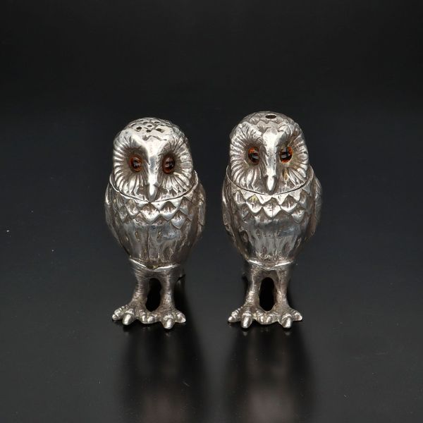 Pair of Elizabeth II Silver Owl Salt and Pepper