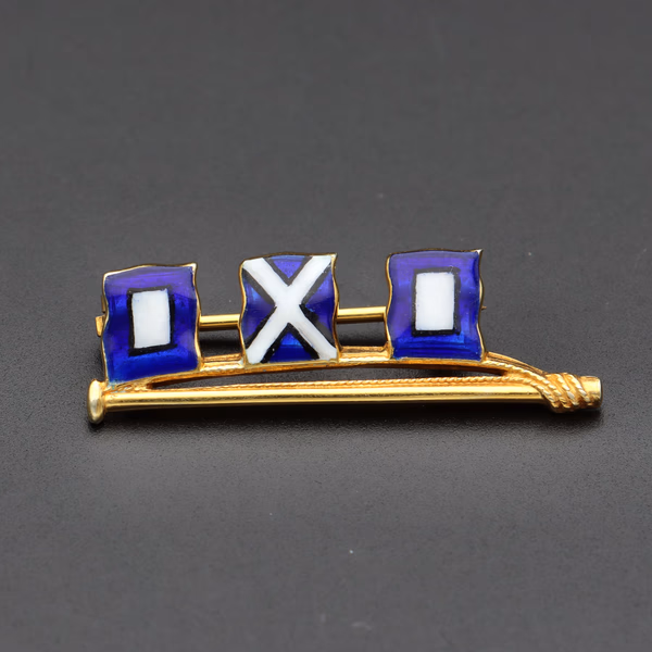 Vintage 9ct Gold Enamelled Yachting Brooch
