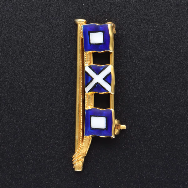 Vintage 9ct Gold Enamelled Yachting Brooch