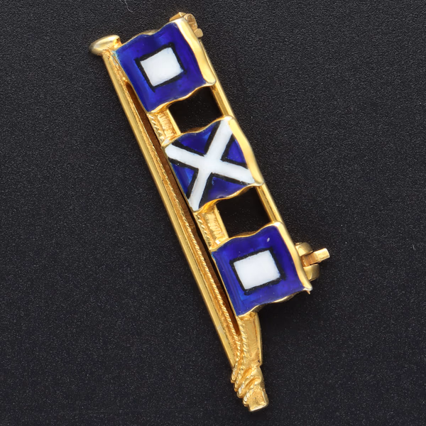 Vintage 9ct Gold Enamelled Yachting Brooch