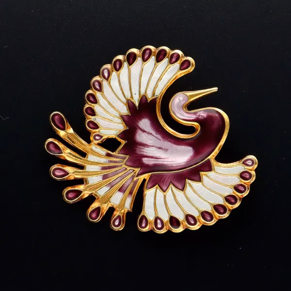 Norwegian Sterling Silver & Enamel Bird Of Paradise Brooch