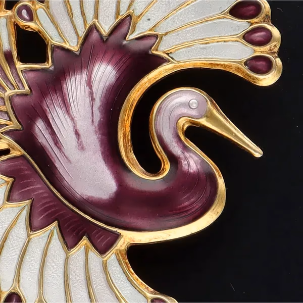 Norwegian Sterling Silver & Enamel Bird Of Paradise Brooch