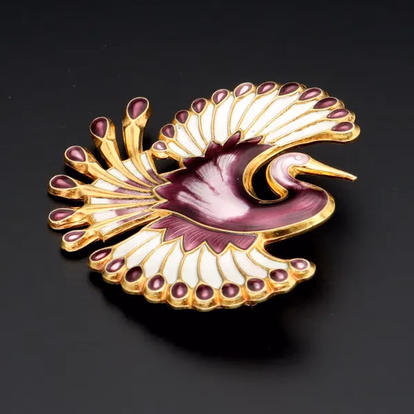 Norwegian Sterling Silver & Enamel Bird Of Paradise Brooch