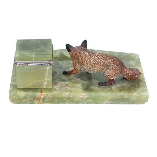 Cold Painted Austrian Bronze Fox and Onyx Inkwell image-6