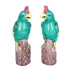 Chinese 20th Century Pair of Porcelain Parrots