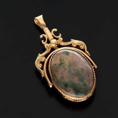 Vintage 9ct Agate Spinning Fob image-3