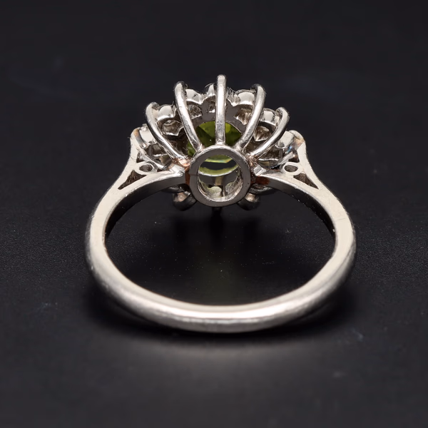 Platinum Peridot & Diamond Cluster Ring