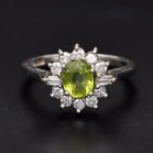 Platinum Peridot & Diamond Cluster Ring