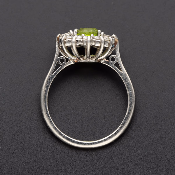 Platinum Peridot & Diamond Cluster Ring