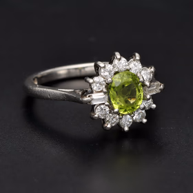 Platinum Peridot & Diamond Cluster Ring