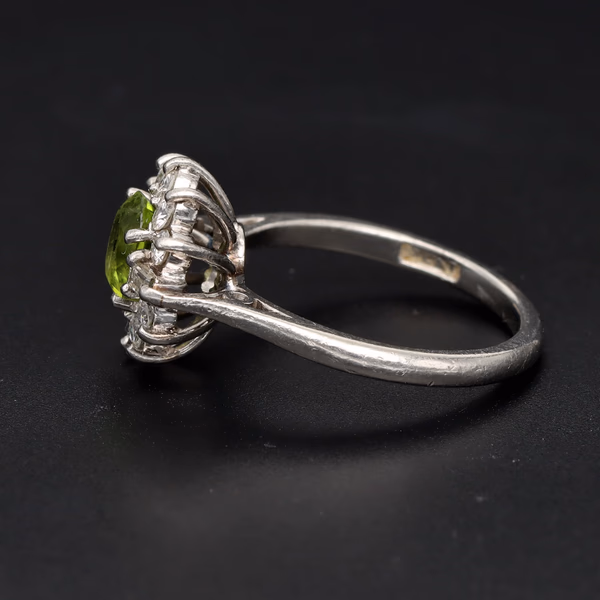 Platinum Peridot & Diamond Cluster Ring