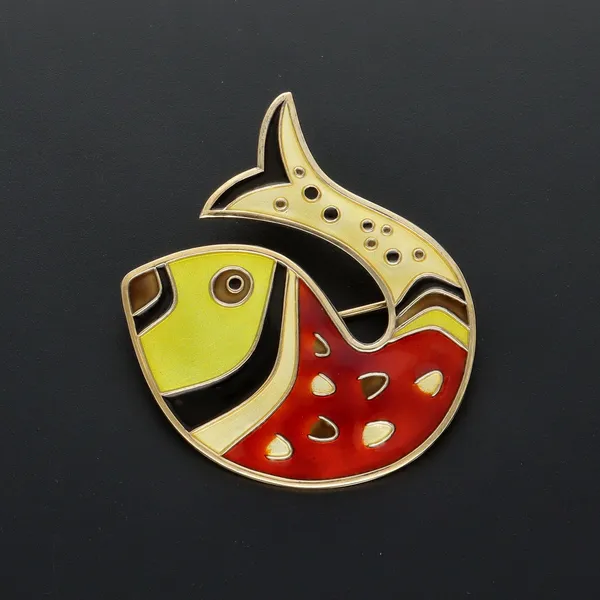 Vintage Vermeil Sterling Silver and Guilloche Enamel Fish Brooch