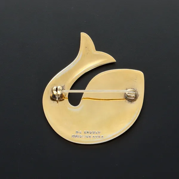 Vintage Vermeil Sterling Silver and Guilloche Enamel Fish Brooch