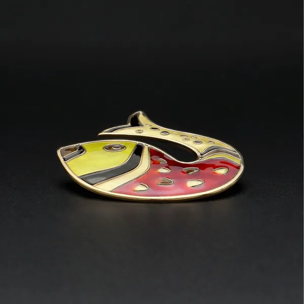 Vintage Vermeil Sterling Silver and Guilloche Enamel Fish Brooch