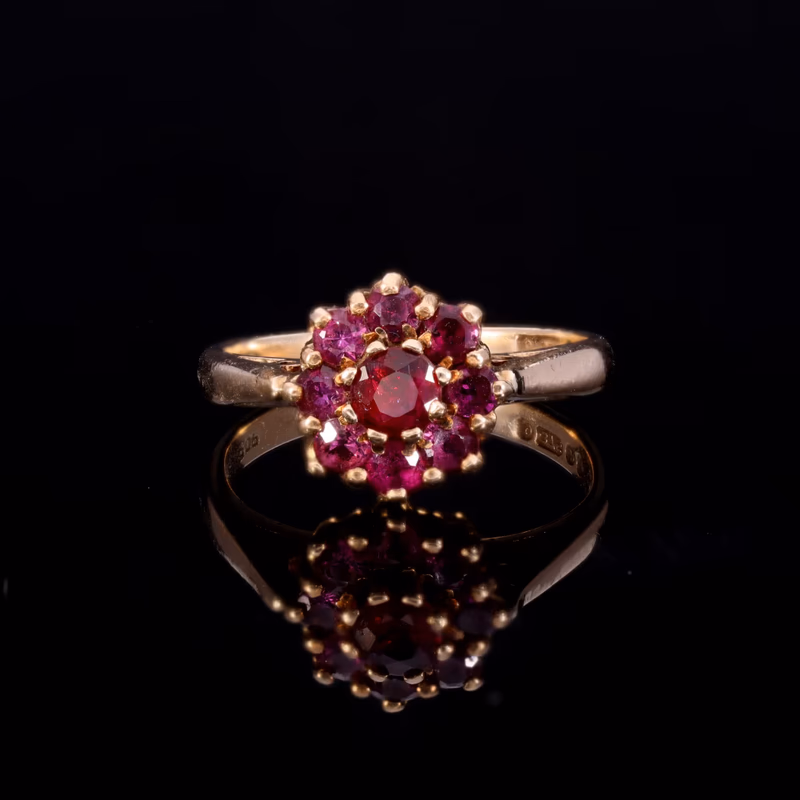360° view of The Vintage 1970 Ruby Cluster Rose Ring