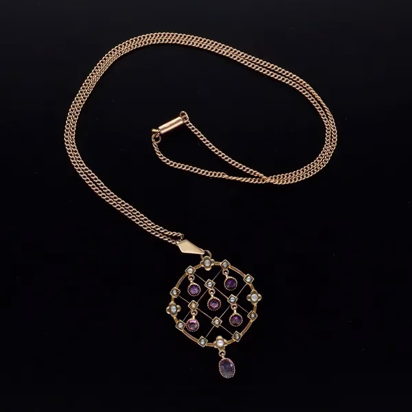9ct Gold Edwardian Amethyst and Pearl Pendant