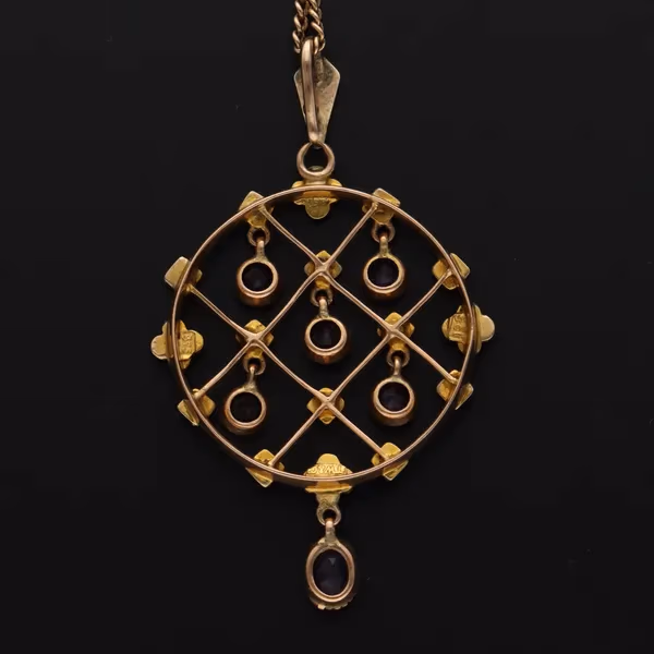 9ct Gold Edwardian Amethyst and Pearl Pendant