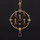 9ct Gold Edwardian Amethyst and Pearl Pendant