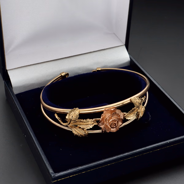 Heavy 9ct Rose and Yellow Gold Bangle