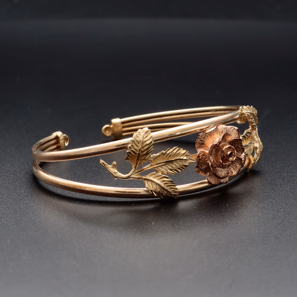 Heavy 9ct Rose and Yellow Gold Bangle
