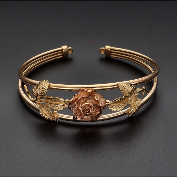 Heavy 9ct Rose and Yellow Gold Bangle