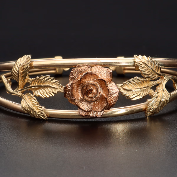 Heavy 9ct Rose and Yellow Gold Bangle