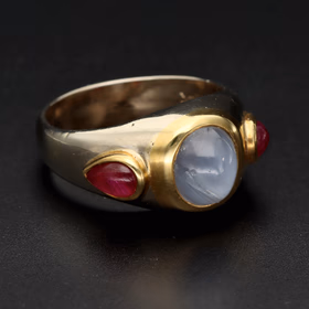 Star Sapphire & Ruby Two Tone Gold Ring