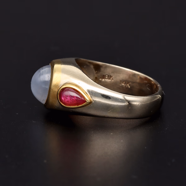 Star Sapphire & Ruby Two Tone Gold Ring