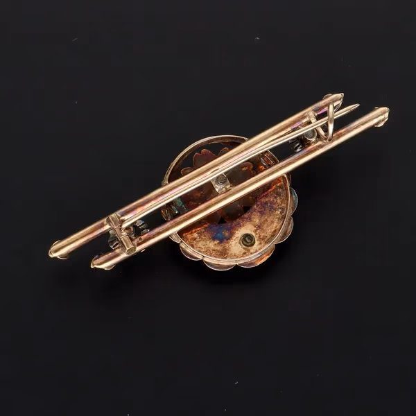 Diamond & Emerald Victorian 15ct Gold Brooch